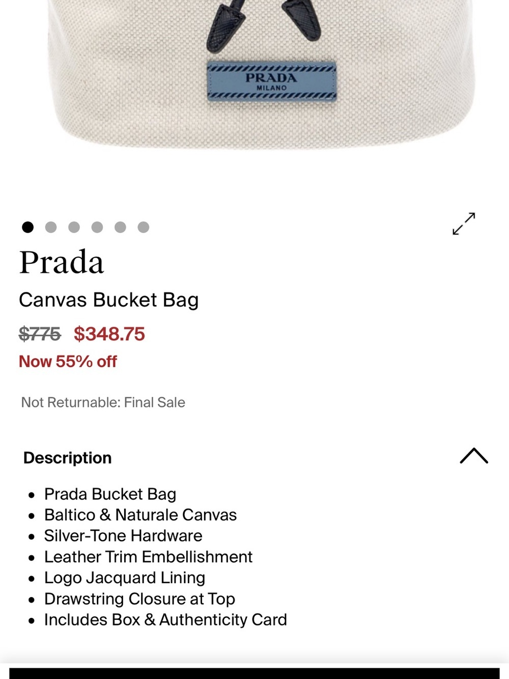 PRADA NEW Canvas Bucket Bag Drawstring Closure - Picture 7 of 13